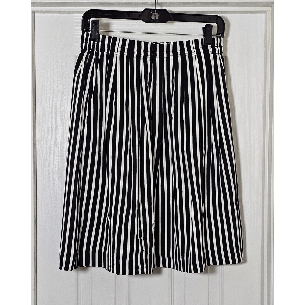 J Crew Mercantile Skirt Size 6 High Waisted Black White Striped Pleated